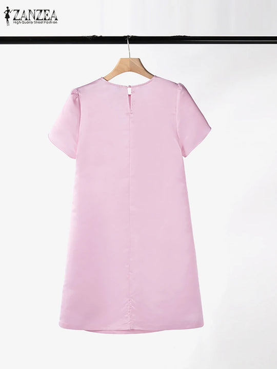 Women 2024 Summer Dress ZANZEA Fashion Short Sleeve Party Work