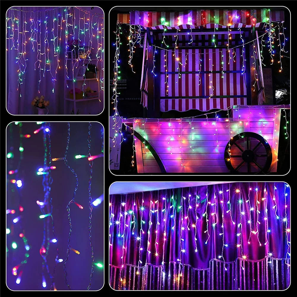 Solar Street Garden Decoration Garland Solar Curtain Icicle Light Outdoor LED String Lights 3.5M/7.5M Waterproof Curtain Light