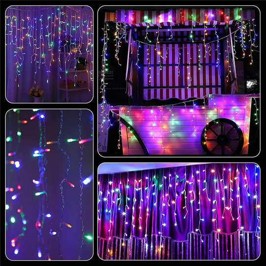 Solar Street Garden Decoration Garland Solar Curtain Icicle Light Outdoor LED String Lights 3.5M/7.5M Waterproof Curtain Light