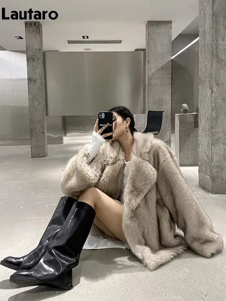 Lautaro Winter Loose Casual Thick Warm Soft Hairy Faux Fur Coat Women