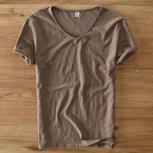 Summer T Shirt Men 100% Cotton Short Sleeve Tshirt V-neck Tops&Tee