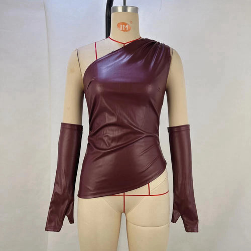 Xie Shoulder Sexy Shoulder waist Women's tops Leather vest with