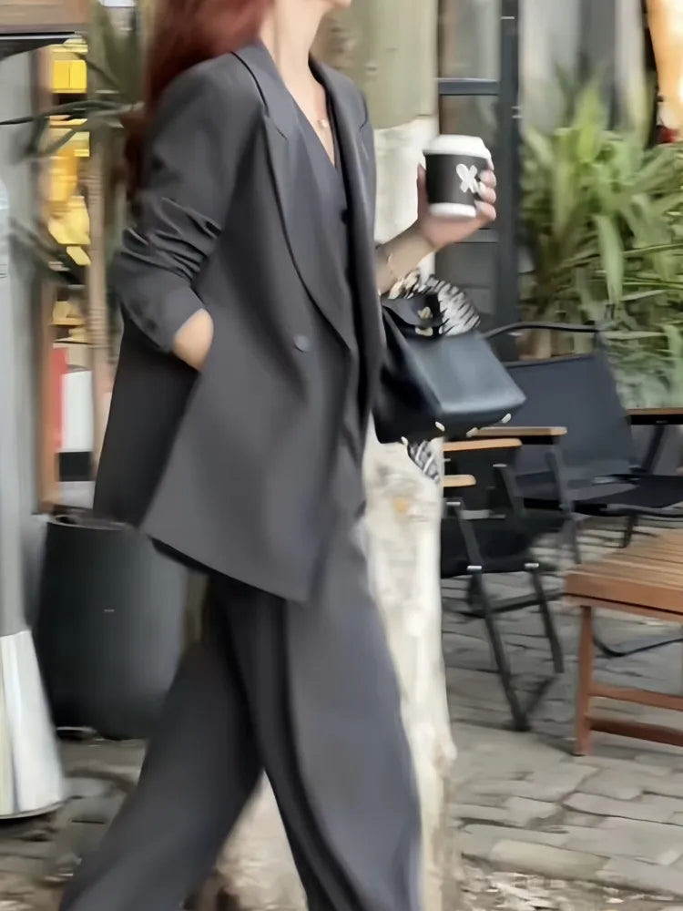 Korean Fashion Women Business Blazer 3 Pieces Set Elegant Casual