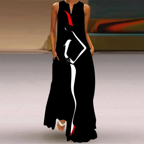 Summer Outdoor Street Fashion Women's Long Dress New Abstract Art