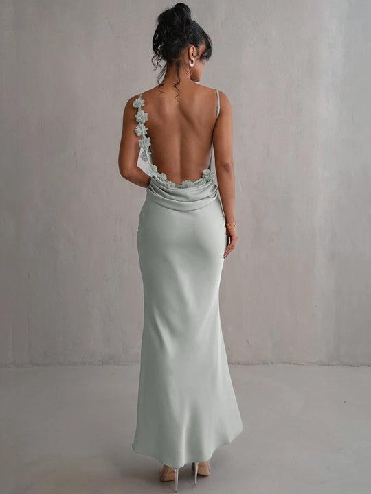 Mozision Floral Draped Backless Maxi Long Dress For Women Fashion