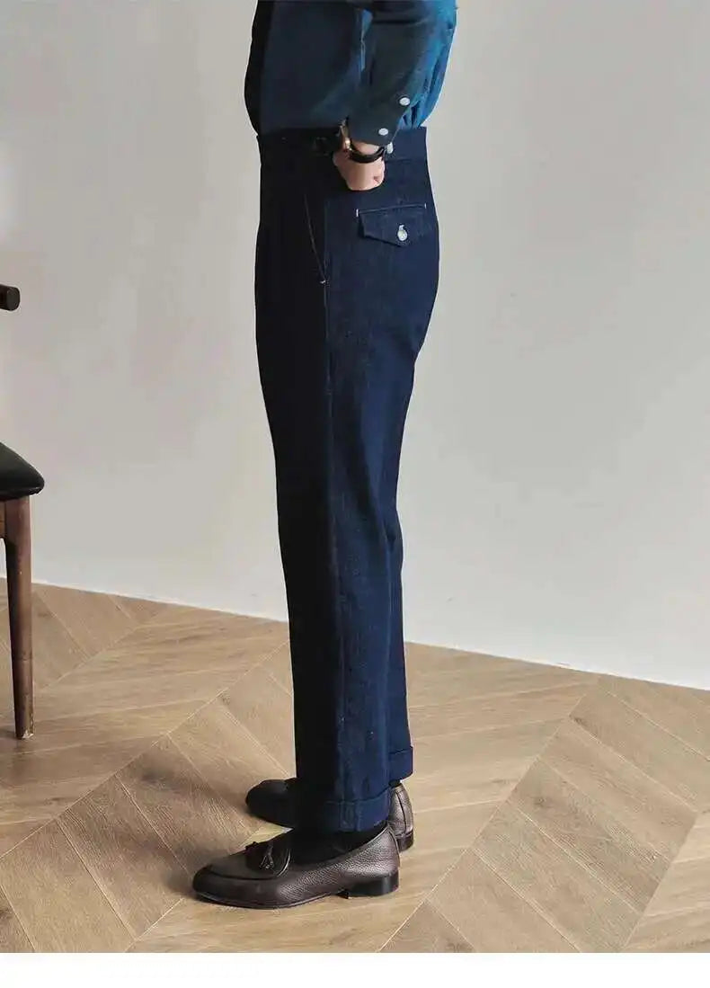 Denim Blue Quality Italy Business Dress Pants Men  Office Social Suit Pants Casual Wedding Groom Trouser Pantaloni Uomo Casual