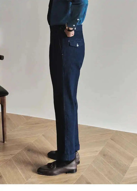 Denim Blue Quality Italy Business Dress Pants Men  Office Social Suit Pants Casual Wedding Groom Trouser Pantaloni Uomo Casual