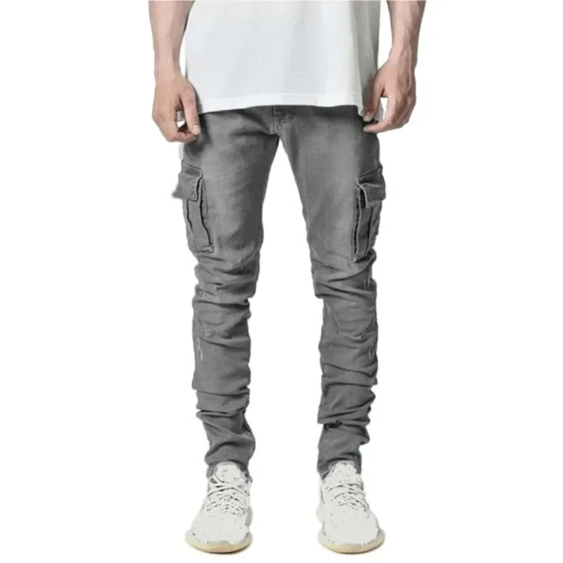 Autumn Winter New Men's Clothing Solid Color Stretch Multi-Bag Skinny