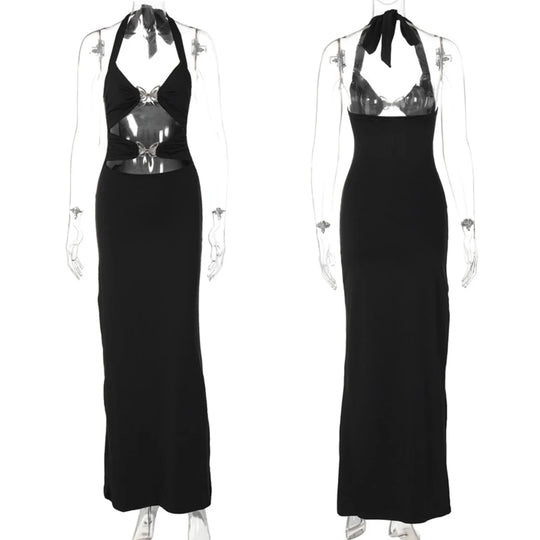 Sexy Hollow Out Maxi Dress for Women 2024 Summer Fashion Bow Halter