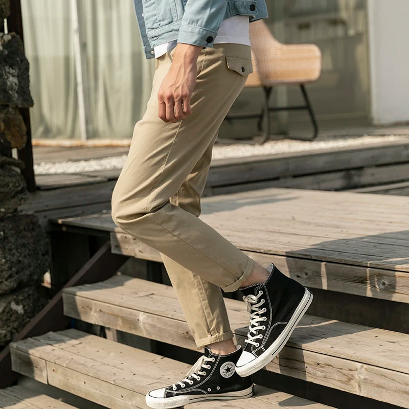 OUSSYU Spring Summer New Casual Pants Men Cotton Slim Fit Chinos
