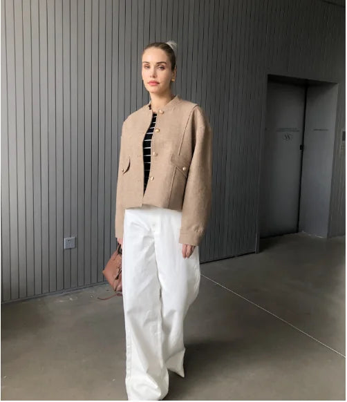 2024 Fall / Autumn New Women Fashion Basic Wool Cropped Jacket Short