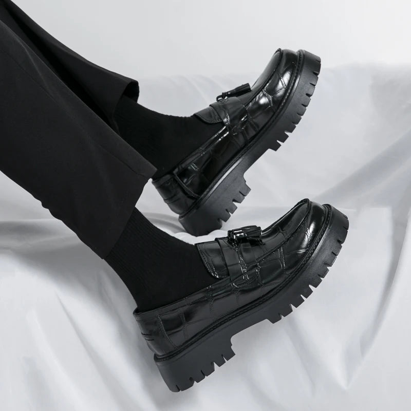 Business Tassel Loafers Shoes Slip on Casual Thick Bottom Leather Black Dress Party Shoes Boat Loafers For Man Fashion Moccasins
