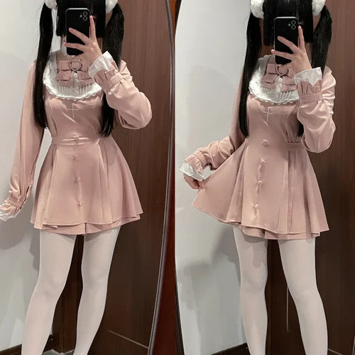 Japanese Punk Style Y2k Lolita OP Dress Women Vintage Elegant Ruffle