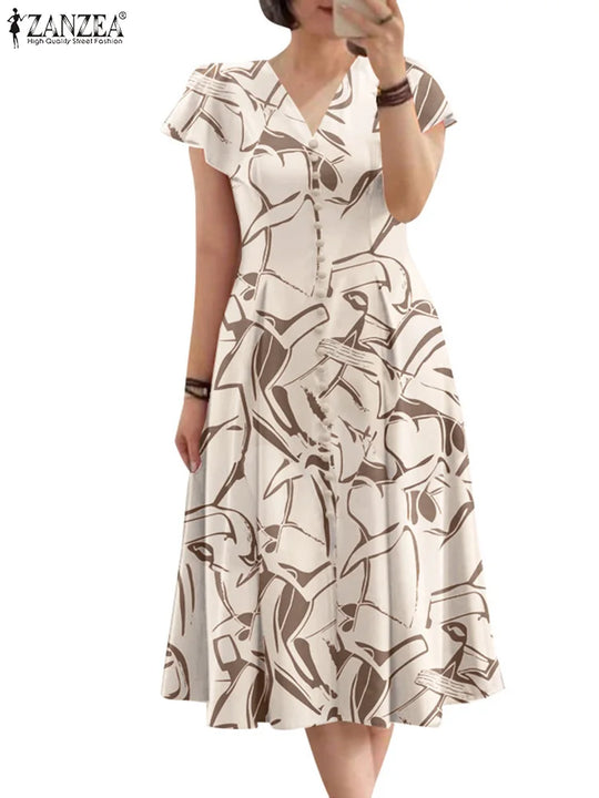 Bohemain Printed Sundress ZANZEA Women Summer Dress Elegant V Neck