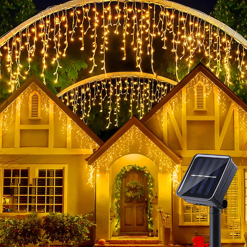 Solar Street Garden Decoration Garland Solar Curtain Icicle Light Outdoor LED String Lights 3.5M/7.5M Waterproof Curtain Light