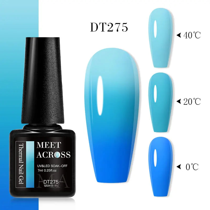 MEET ACROSS 7ml Thermal Gel Nail Polish Manicure 3 Layers Temperature Changing UV Gel Semi Permanent Soak Off Varnish Nail Art