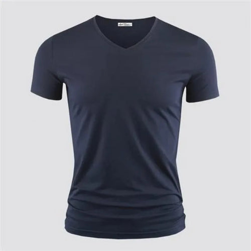 2025 Men's T Shirt Pure Color V Collar Short Sleeved Tops Tees Men