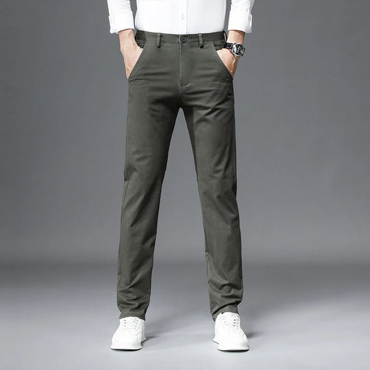 98% Cotton Casual Pants Men Solid Color Business Fashion Straight Slim