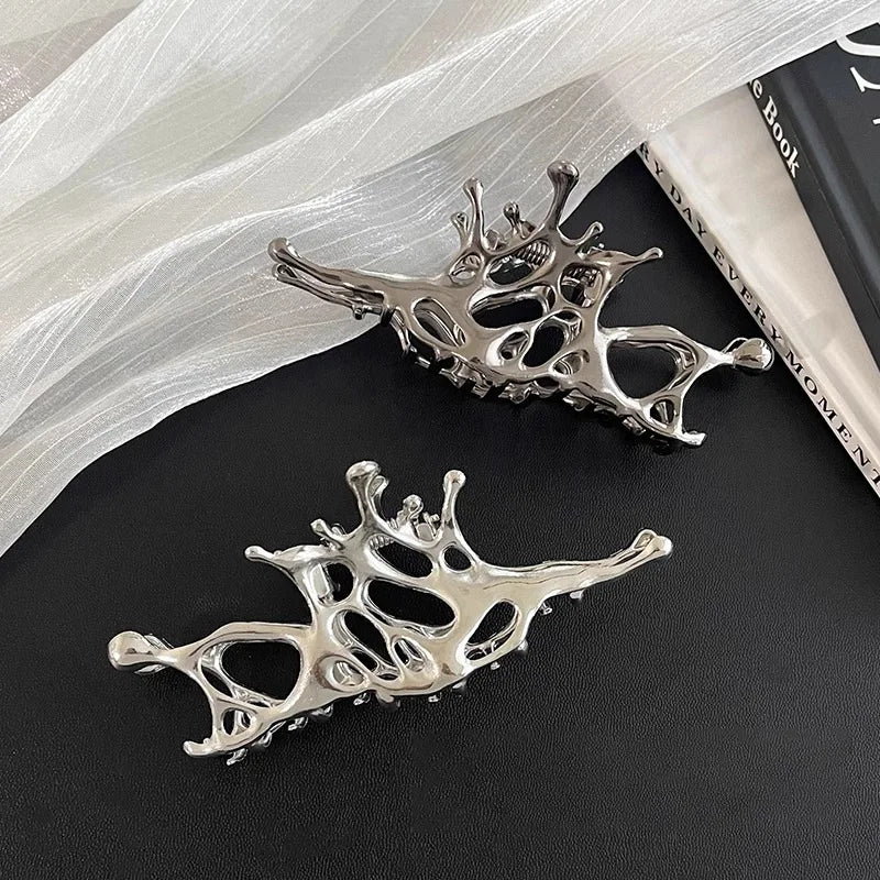 Fashion Y2k Geometric Claw Clips for Women Silver Color Large Metal