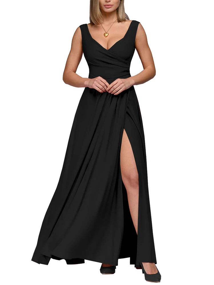 Spring Summer Dress Women 2024 Sexy Deep V Neck Sleeveless Slit Maxi