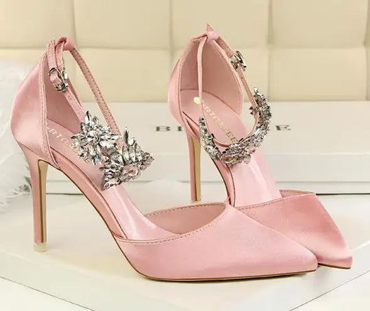 New Arrival Women Sandals High Heels 8Cm Elegant Office Ladies Shoes Women Sandals Silk Material Luxury Singles Party Shoes