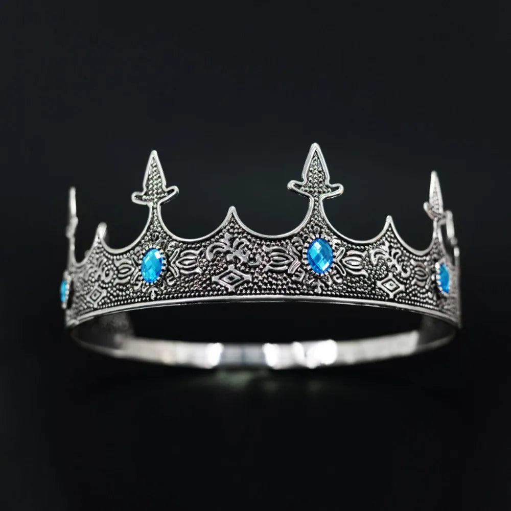 Trendy Vintage Baroque Crown Antique Bronze Elegant King Tiara Crown Adjustable Multicolor Prince Rhinestone Tiara Men