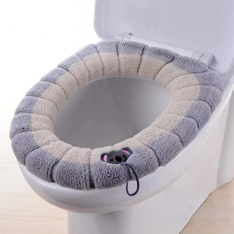 Universal Toilet Seat Cover Winter Warm Soft Seat Mat O-shaped Fleece Pad Bathroom Seat Cushion with Handle Bathroom Accessories