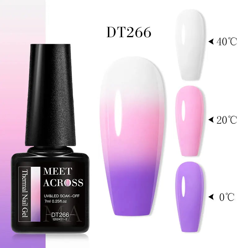 MEET ACROSS 7ml Thermal Gel Nail Polish Manicure 3 Layers Temperature Changing UV Gel Semi Permanent Soak Off Varnish Nail Art