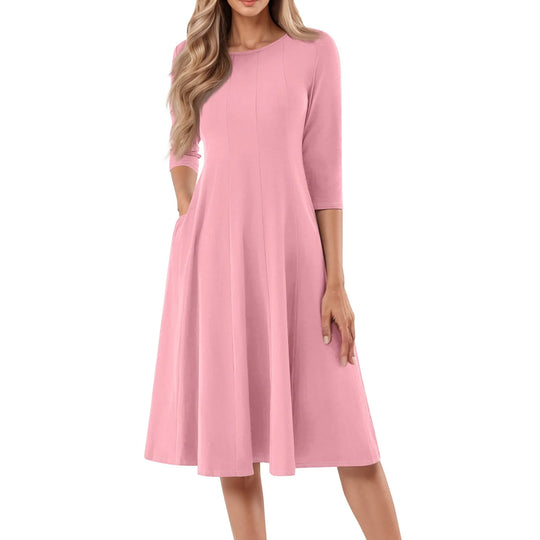 Long Sleeve T Shirt Dresses For Women Pockets Casual Loose Swing Dress Woman Casual Solid Color O-neck Long Sleeves Dress Robe