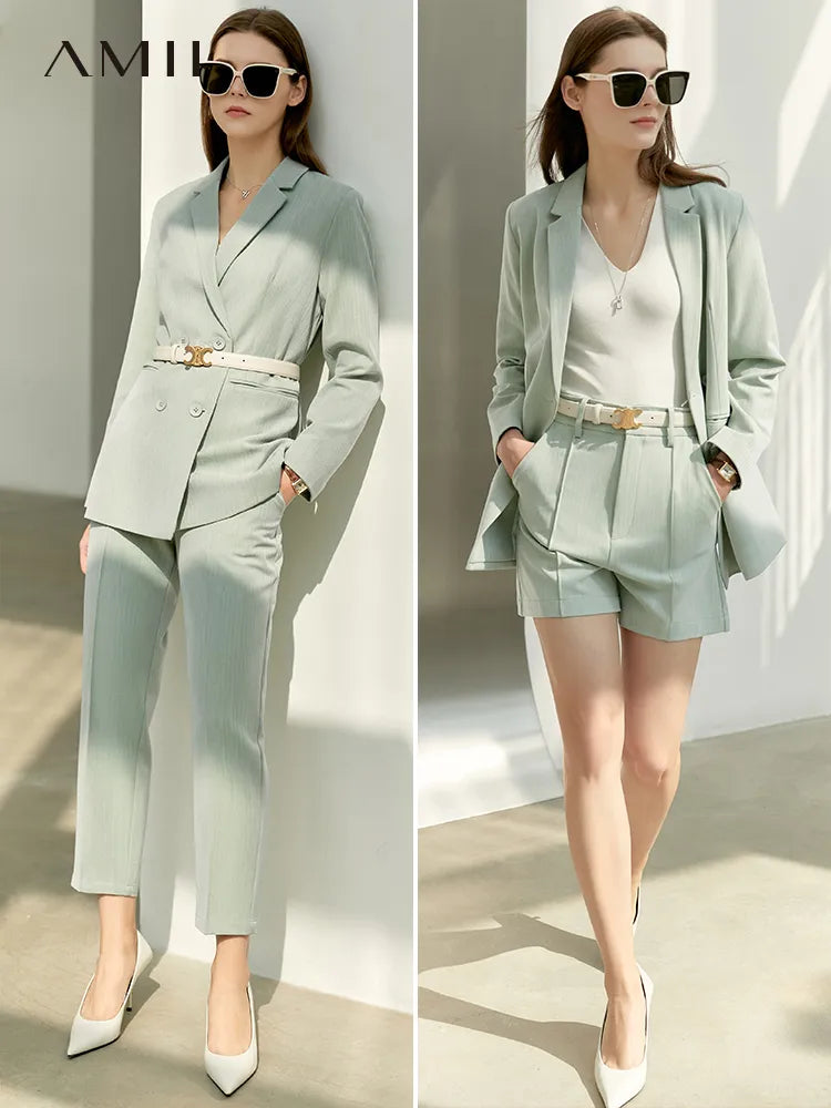 Amii Minimalism Spring Office Lady Blazer Women Jacket Lace V-neck