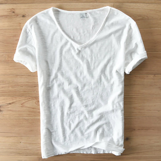 Summer T Shirt Men 100% Cotton Short Sleeve Tshirt V-neck Tops&Tee