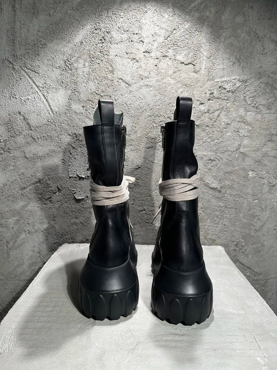 Men's High Top Shoes Platform Woman Sneakers Leather Lace Up Gothic Heels Luxury Vintage Trendy Designer Black Male Boots