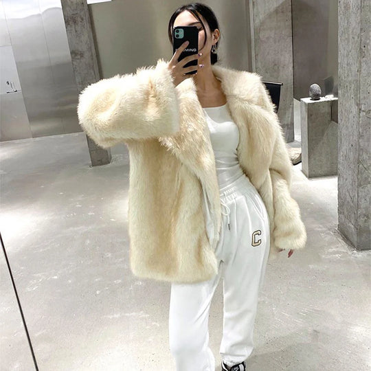 Luxury Brand Fashion Gradient Animal Color Faux Fur Coat Jacket Women
