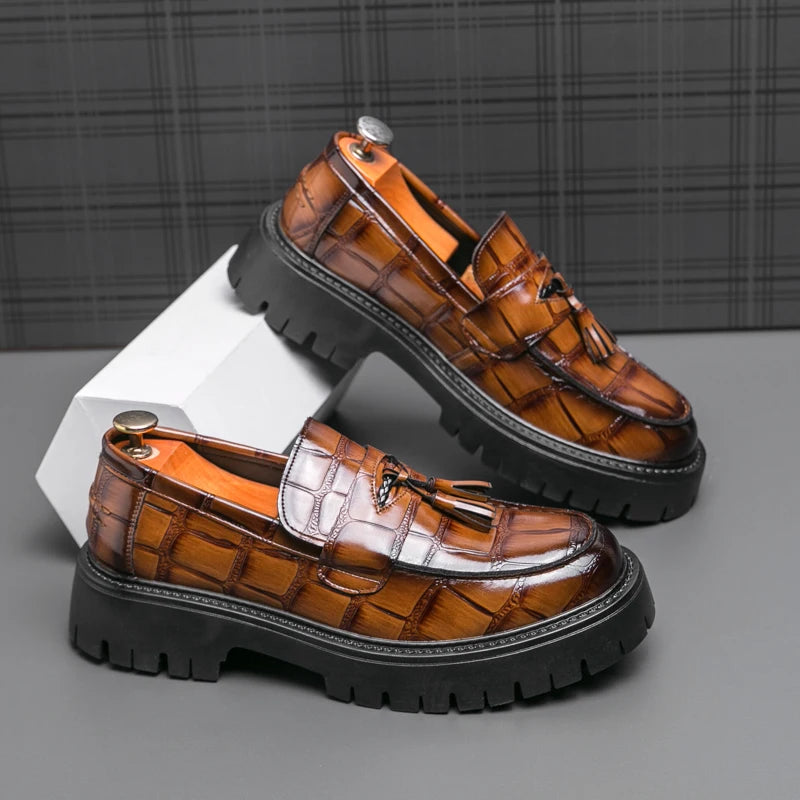 Business Tassel Loafers Shoes Slip on Casual Thick Bottom Leather Black Dress Party Shoes Boat Loafers For Man Fashion Moccasins