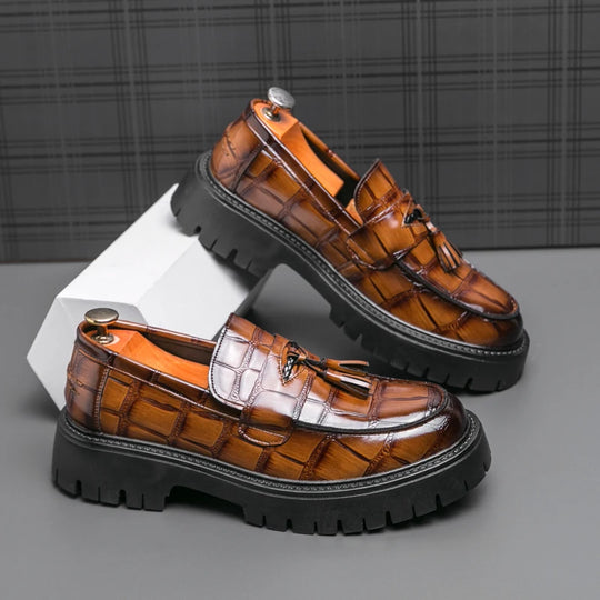 Business Tassel Loafers Shoes Slip on Casual Thick Bottom Leather Black Dress Party Shoes Boat Loafers For Man Fashion Moccasins