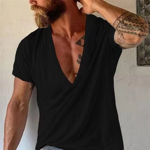 Vintage Loose Cotton T Shirts Men Casual V Neck Short Sleeve Solid