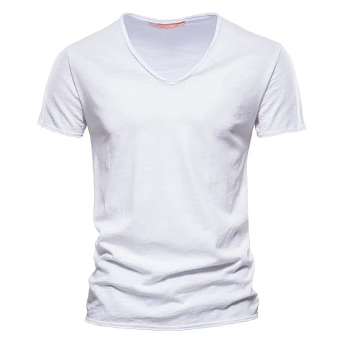 Wholesale Drop-Ship 100% Cotton Men T-shirt V-neck Slim Soild T-shirts