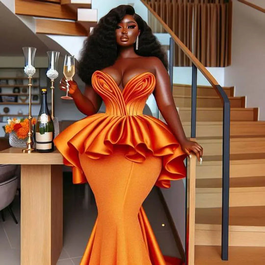 Sweetheart Curvy Dress Women Formal Evening Gowns Orange Prom Dresses