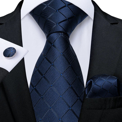 Men Tie Gold Navy Blue Striped Silk Tie 3.4" Jacquard Party