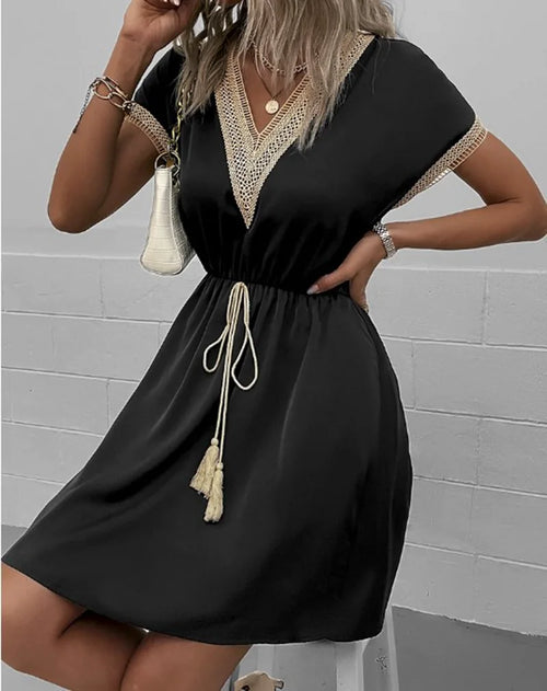 Elegant Women's White Dresses 2023 Summer Solid Short Sleeve Lace