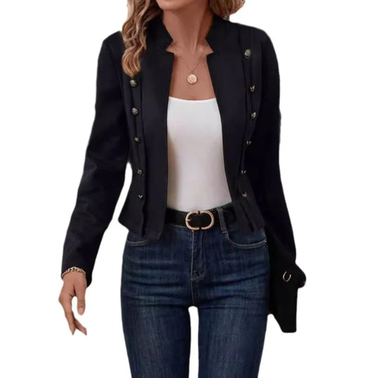 Spring Auutmn Jacket Blazer Coat Double-breasted Stand Collar Buttons