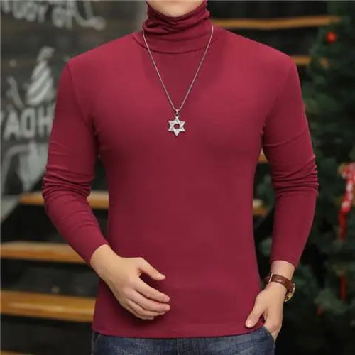 Fashion Men's Turtleneck T-Shirts Casual Autumn Winter High Collar New