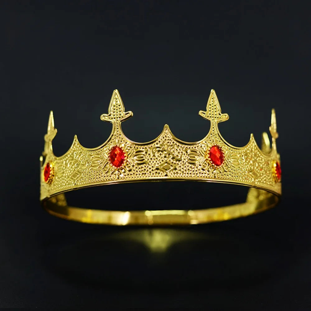 Trendy Vintage Baroque Crown Antique Bronze Elegant King Tiara Crown Adjustable Multicolor Prince Rhinestone Tiara Men