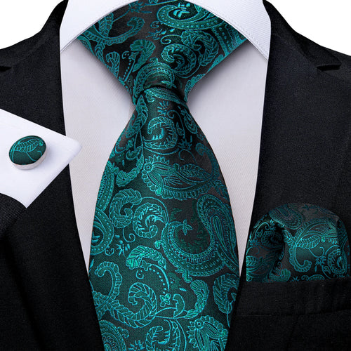 DeBanker Men Necktie Teal Blue Paisley Designer Silk Wedding Tie For