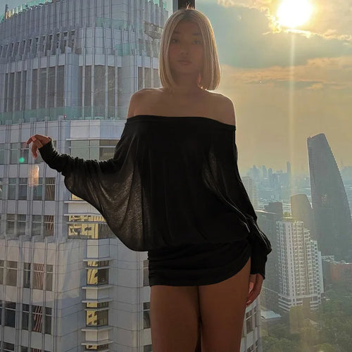 Fashion Off Shoulder Sheer Mini Dress Outfits For Women Hot Sexy Long