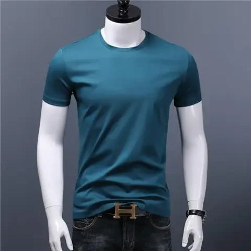 Men's Casual Turtleneck T-Shirts Short Sleeve Solid Slim Fit Silk High