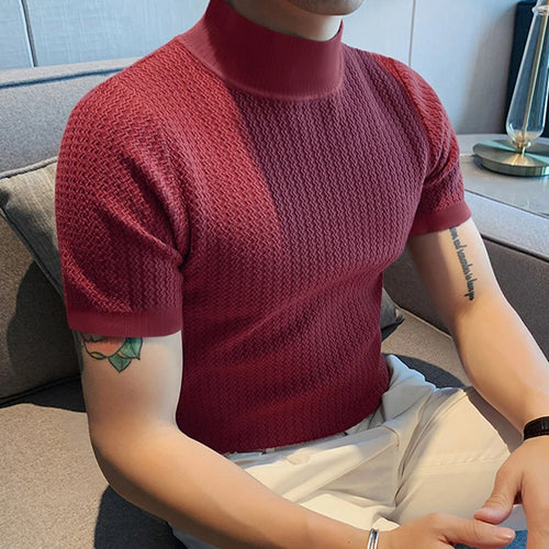 Casual Knit Tops Men Summer Fashion Solid Ribbed Elastic Slim