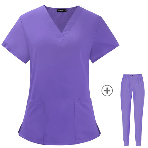 Solid Color Nursing Scrubs Women Uniforms Elasticity Pet Clinic Nurse