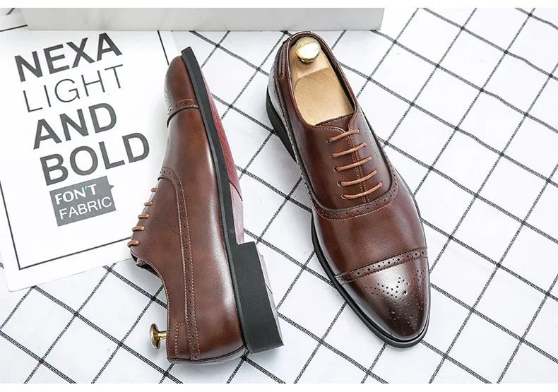 Men's Formal  Shoes Red Sole Fashion Business Casual Party Banquet Daily Retro Carved Lace-up Brogue Dress Wedding Shoes Size 48