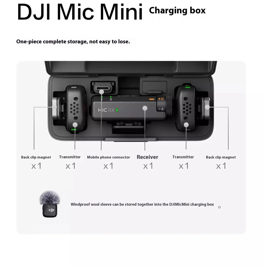 DJI Mic Mini 2TX 1RX add Charging Case Two-Level Active Noise Cancelling 48-Hour Operation High-Quality Audio Stable Transmissio